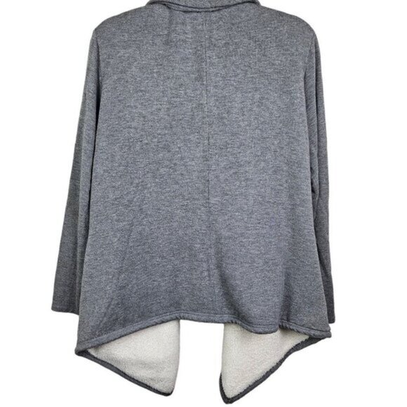 Ugg Faux Shearling Shawl Cardigan Size Medium Heather Gray Cream Ivory - Picture 14 of 16